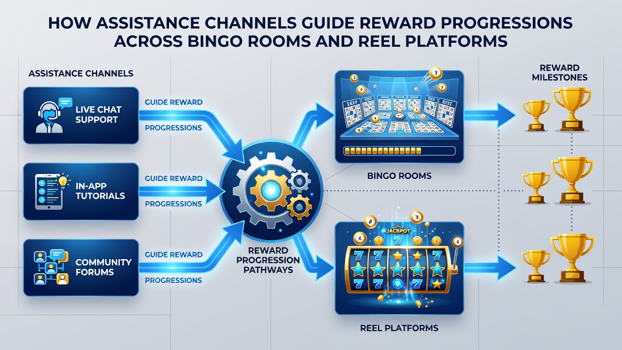 Diagram showing progression ladders in bingo halls and slot platforms with support touchpoints marked along the path