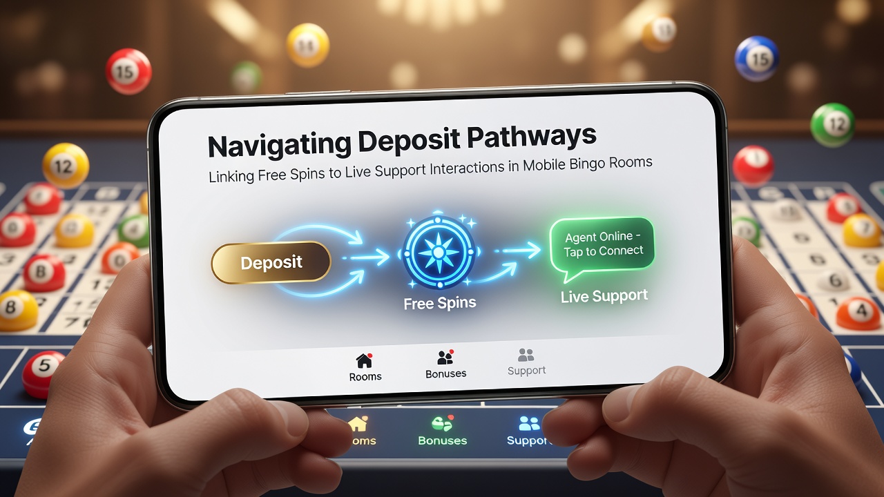 Live support chat interface on a mobile bingo app showing deposit confirmation and free spin allocation