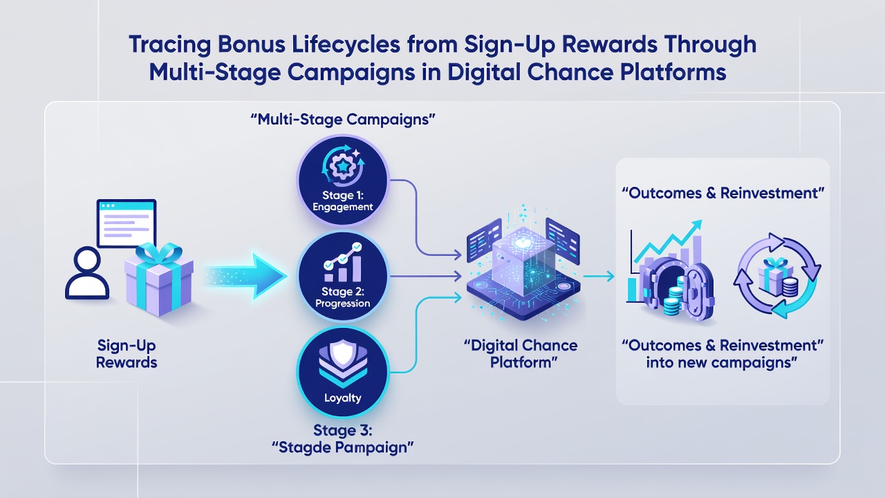 Flowchart illustrating multi-stage bonus campaigns and lifecycle tracking on online gaming platforms